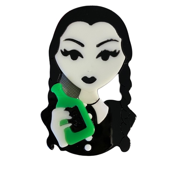 Cool laser cut acrylic Wednesday Addams fashion pin - Picture 2 of 6